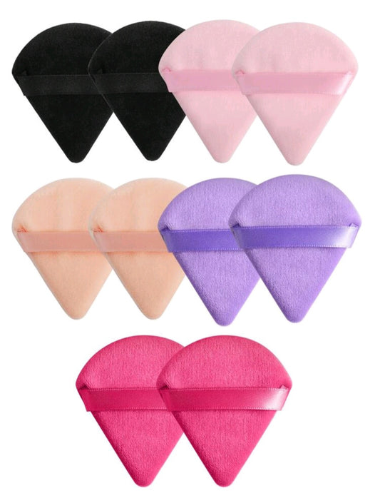 Ensemble de 10 houppettes à maquillage multicolores en velours de forme triangulaire, spécialement conçues pour le contouring, le contour des yeux et les coins, et applicateur de poudre, adapté à tous les types de peau.