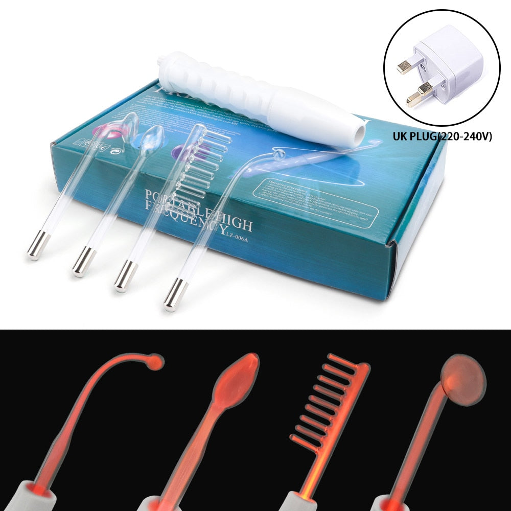 Bacchetta elettrodo ad alta frequenza 4in1 con tubo in vetro per elettroterapia neon per rimuovere le macchie dell'acne e trattamento facciale