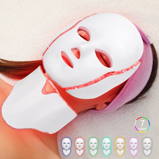 Maschera facciale a LED con 7 colori: Trattamento per la cura del viso e del collo, bellezza, anti-acne, terapia fotone coreana per schiarire la pelle e rigenerare