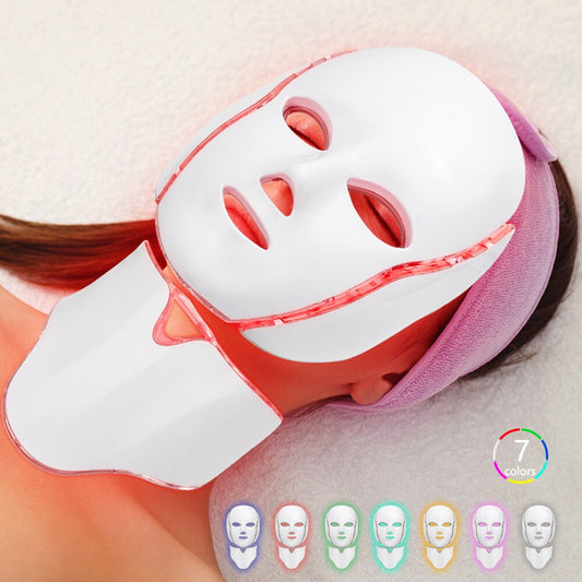 7 Color LED Facial Mask: Face and Neck Care Treatment, Beauty, Anti-Acne, Korean Photon Therapy for Skin Brightening and Regeneration