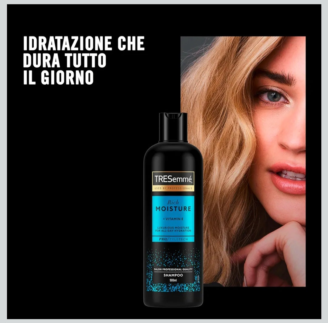 TRESemmé Shampoo & Balsamo Rich Moisture (400ml + 400ml) – Idratazione e Riparazione per Capelli Secchi e Danneggiati