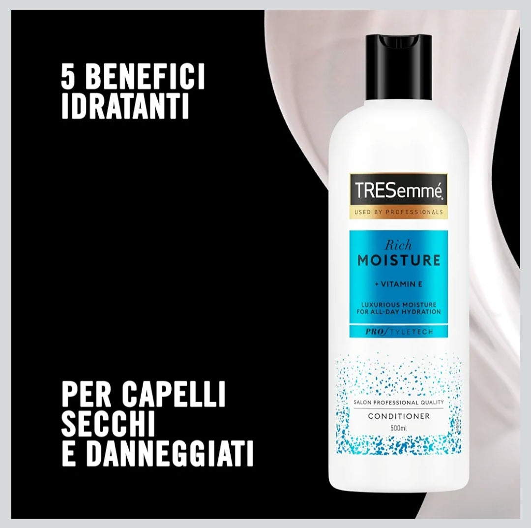 TRESemmé Shampoo & Balsamo Rich Moisture (400ml + 400ml) – Idratazione e Riparazione per Capelli Secchi e Danneggiati
