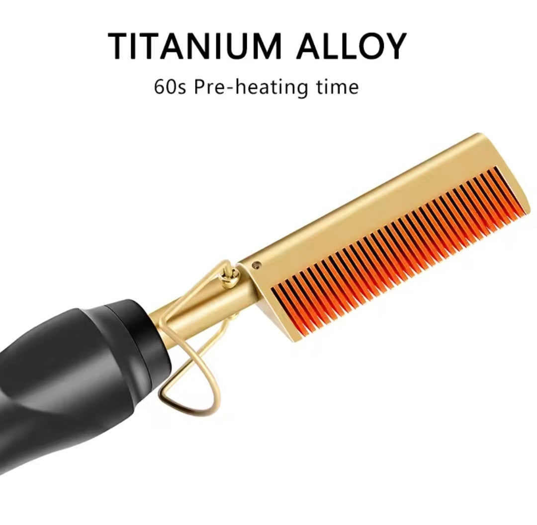 Pettine Elettrico 2-in-1 Riscaldato – Spazzola Lisciante & Arricciacapelli per Capelli Bagnati e Asciutti, Strumento Anti-Crespo