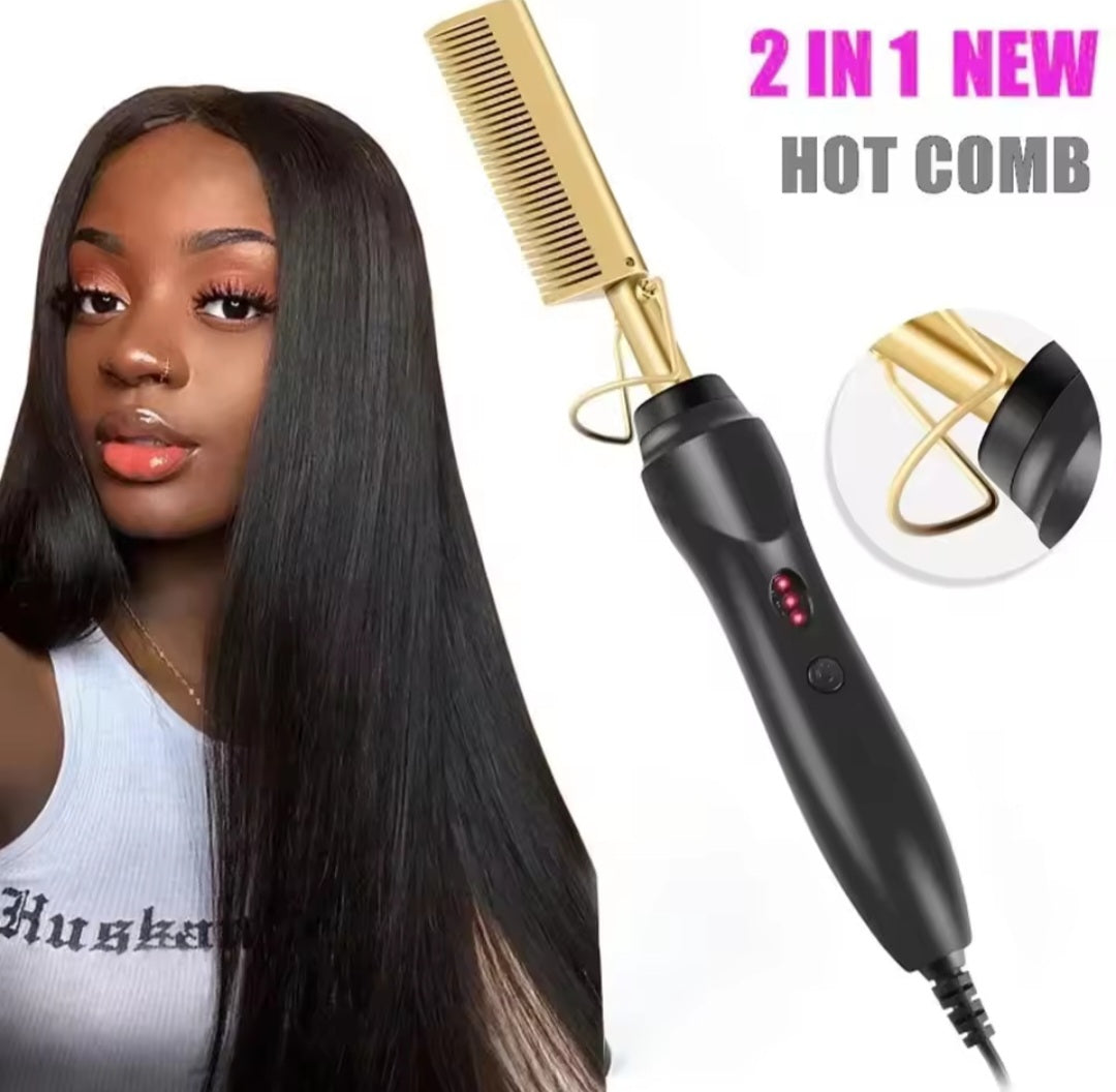 Pettine Elettrico 2-in-1 Riscaldato – Spazzola Lisciante & Arricciacapelli per Capelli Bagnati e Asciutti, Strumento Anti-Crespo