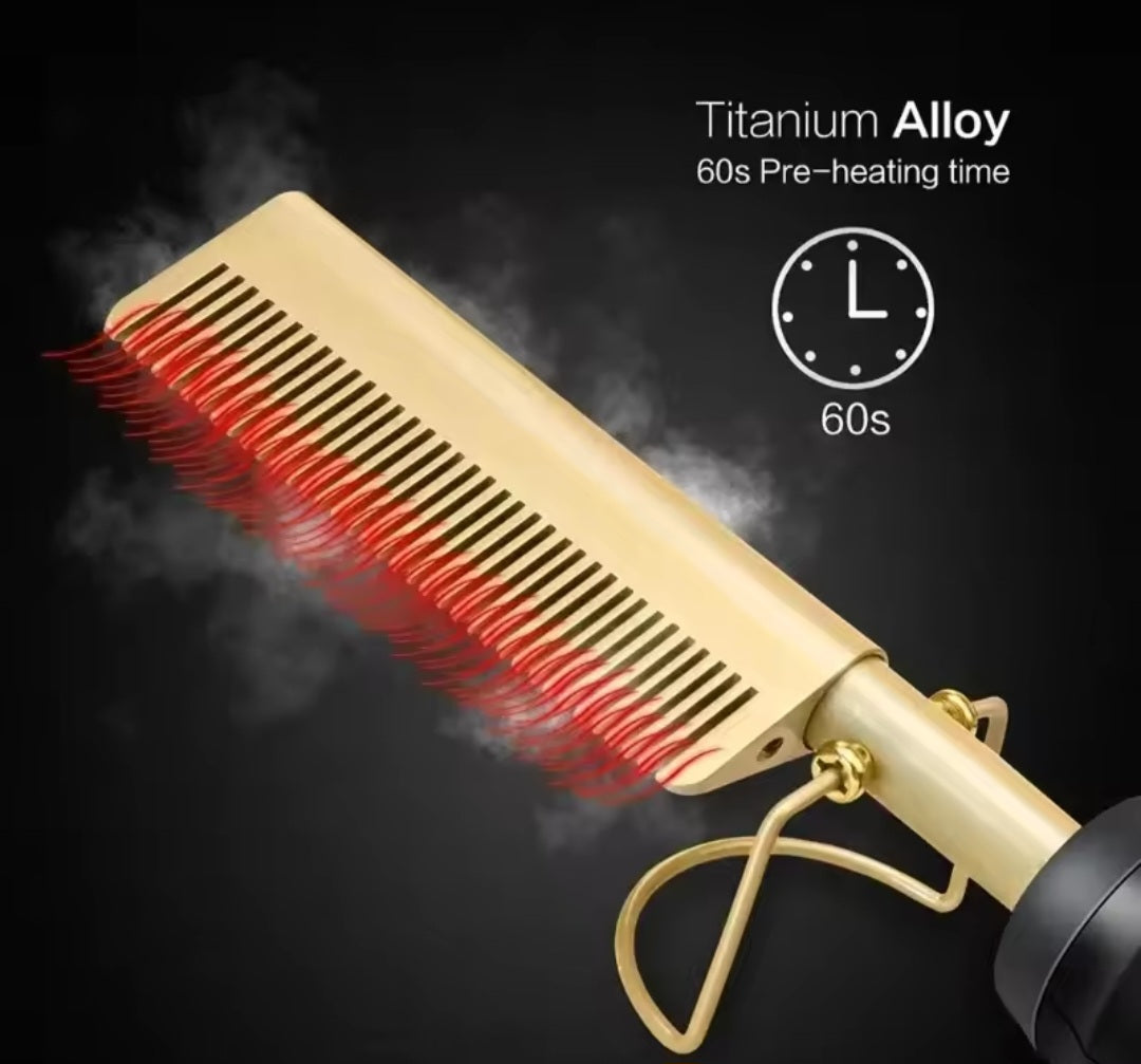 Pettine Elettrico 2-in-1 Riscaldato – Spazzola Lisciante & Arricciacapelli per Capelli Bagnati e Asciutti, Strumento Anti-Crespo