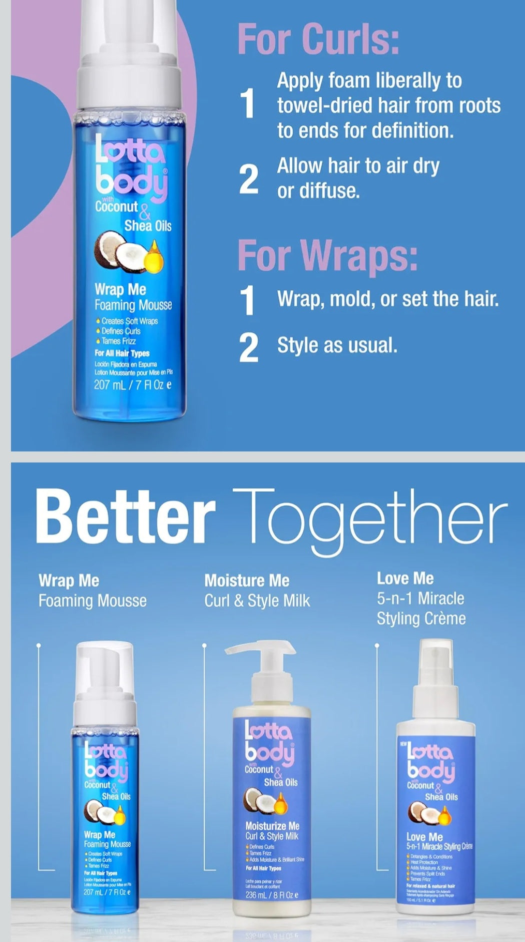 Lottabody Wrap Me Foaming Mousse con Oli di Cocco e Karité – Per Tutti i Tipi di Capelli (207ml)