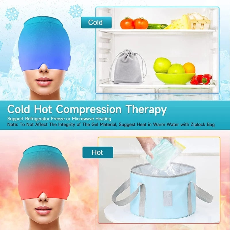 Cappello terapia caldo/freddo in gel per emicrania e mal di testa: Massaggiatore per la testa con maschera antistress, sollievo dal dolore e cuscino per gli occhi, strumento per la cura della salute