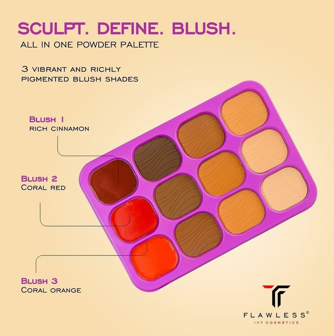 Flawless Ivy Palette Contouring & Blush High Definition – Palette Viso All-in-One per Sculpting, Definizione e Blush | Ciprie HD ad Alta Pigmentazione per Contouring, Bronzer e Illuminazione