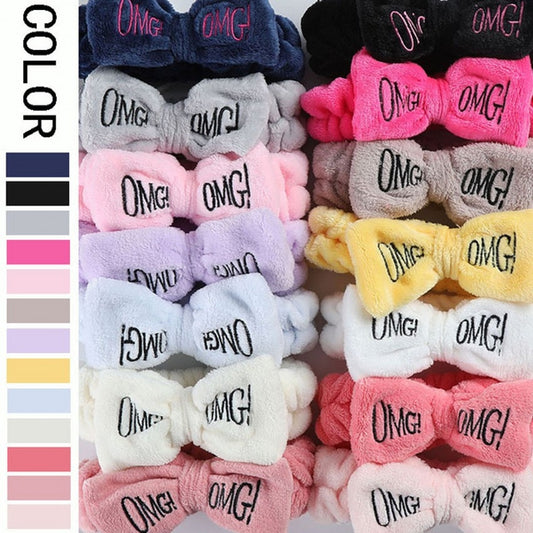 OMG Bow Headband: Versatile for Girls and Women, Great for Washing Face, Soft Coral Fleece Turban, Elastic Hair Bands, Makeup Helper