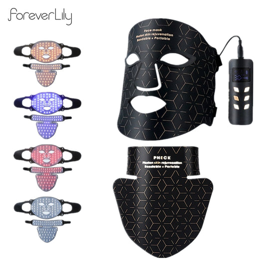 Maschera viso in silicone con collo, 3 colori LED, terapia a fotoni LED e infrarossi, maschera facciale flessibile per riparare e schiarire la pelle