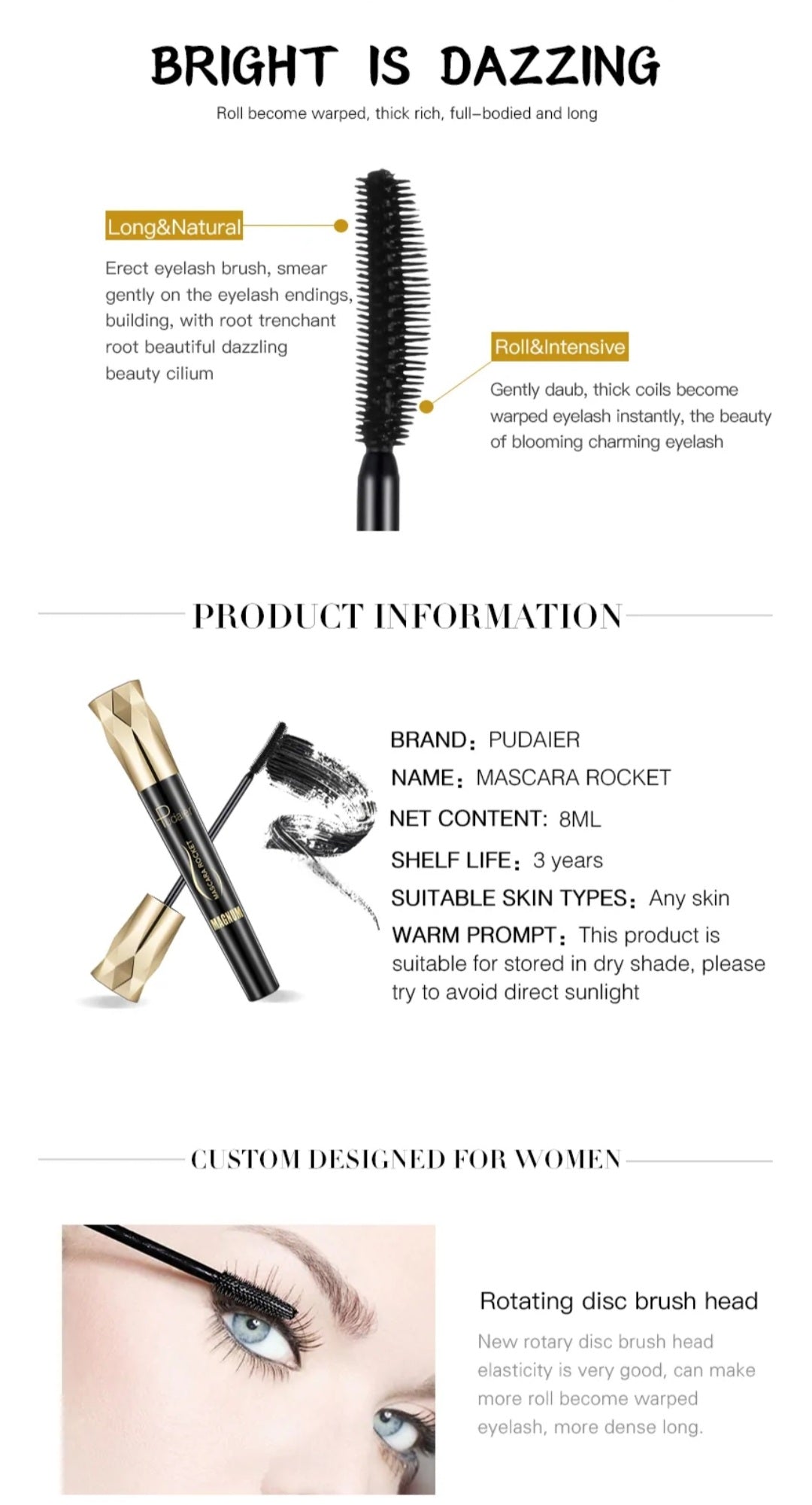 Pudaier Crown 4D Silk Fiber Waterproof Lash Mascara - SANDY'S MAKEUP AND ARTISTRY 